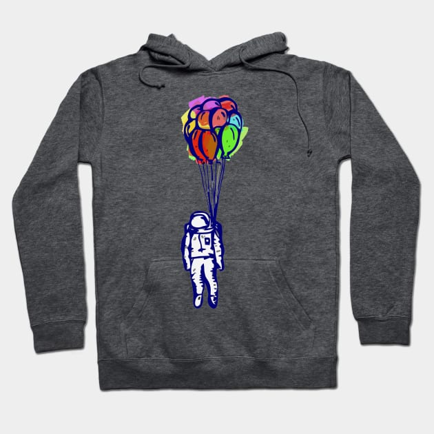 The blue Astronaut and the colourful Balloons Hoodie by SPAZE